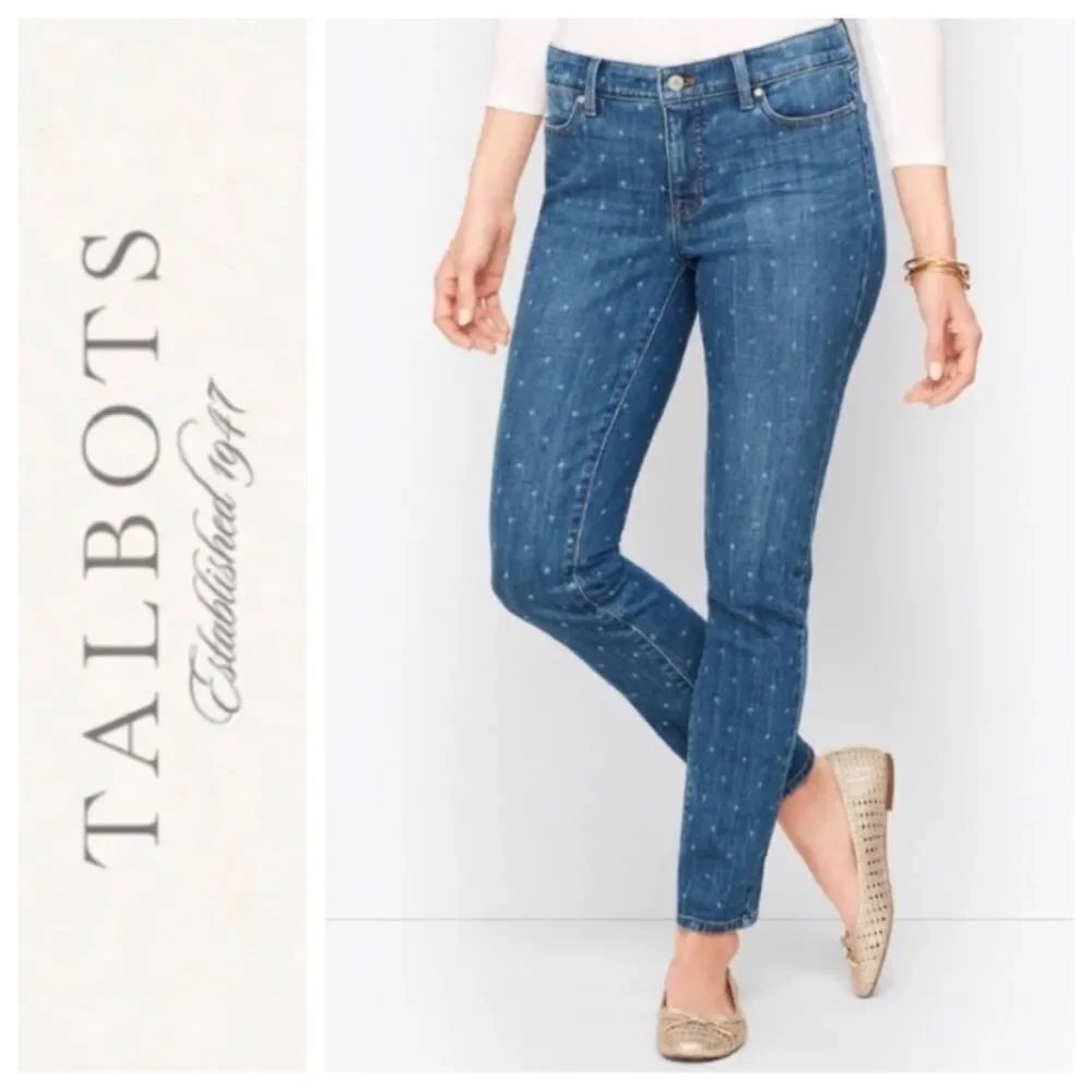 Talbots Flawless Slim Ankle Women's Blue Tulip Print Jeans. Size 8 NWT